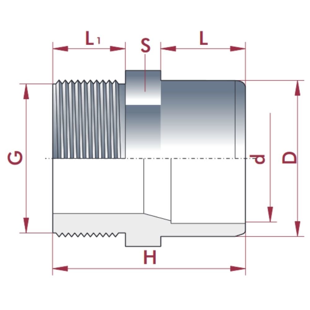 PVC-U prijelazna čahura x AG 25-20mm x 3/4" PN10-0