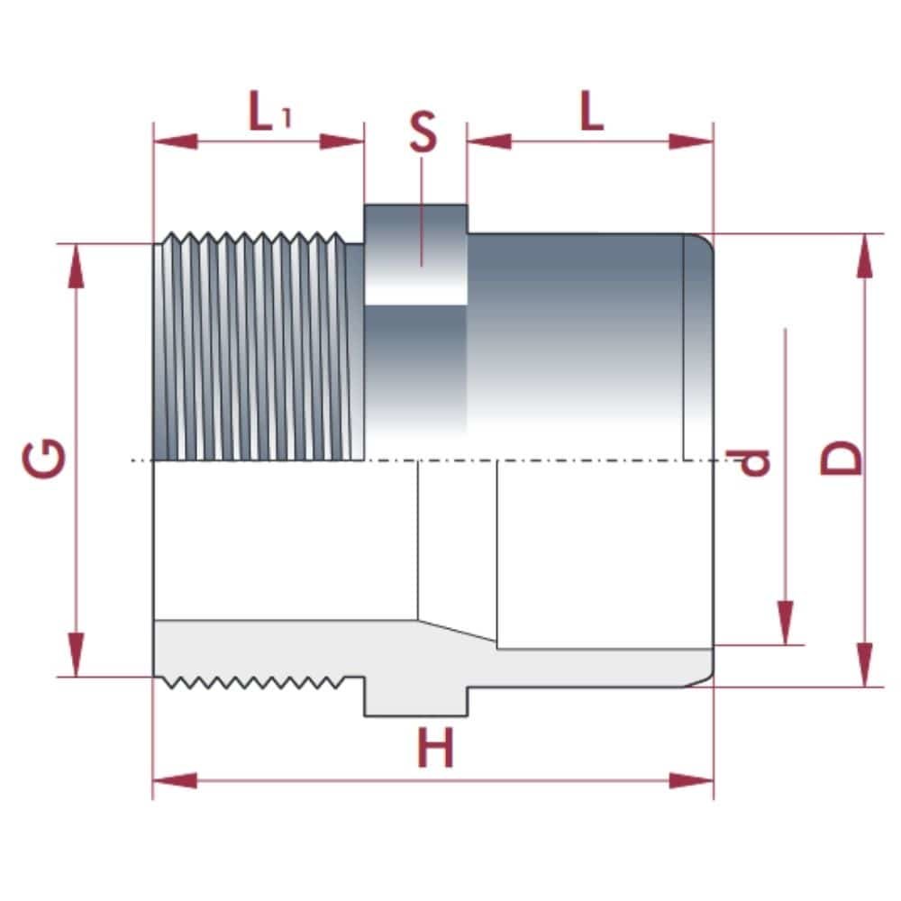 PVC-U prijelazna spojka x AG 32-25mm x 3/4" PN10-0