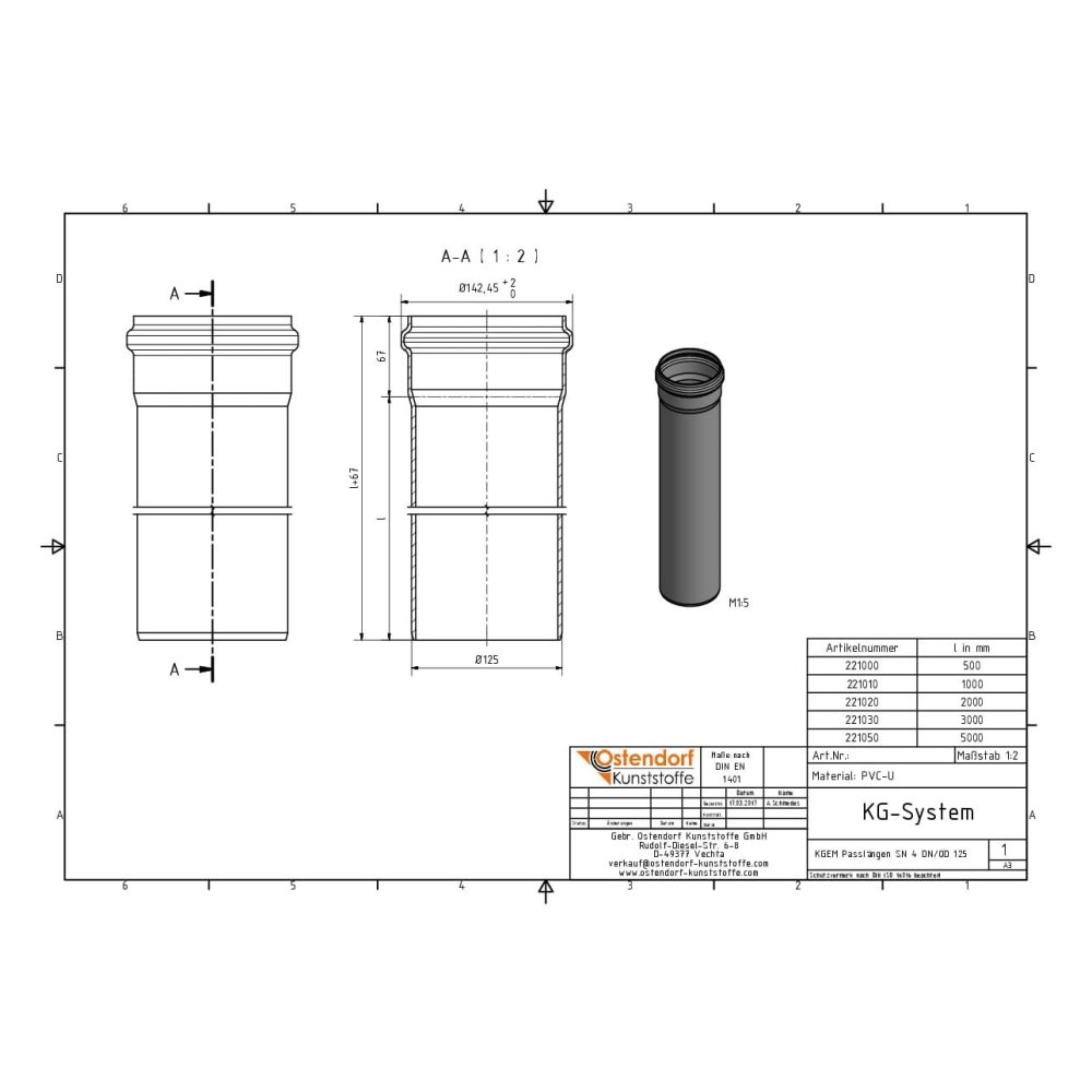 KGEM cijev SN 4 DN/OD 125 x 1000 mm-1