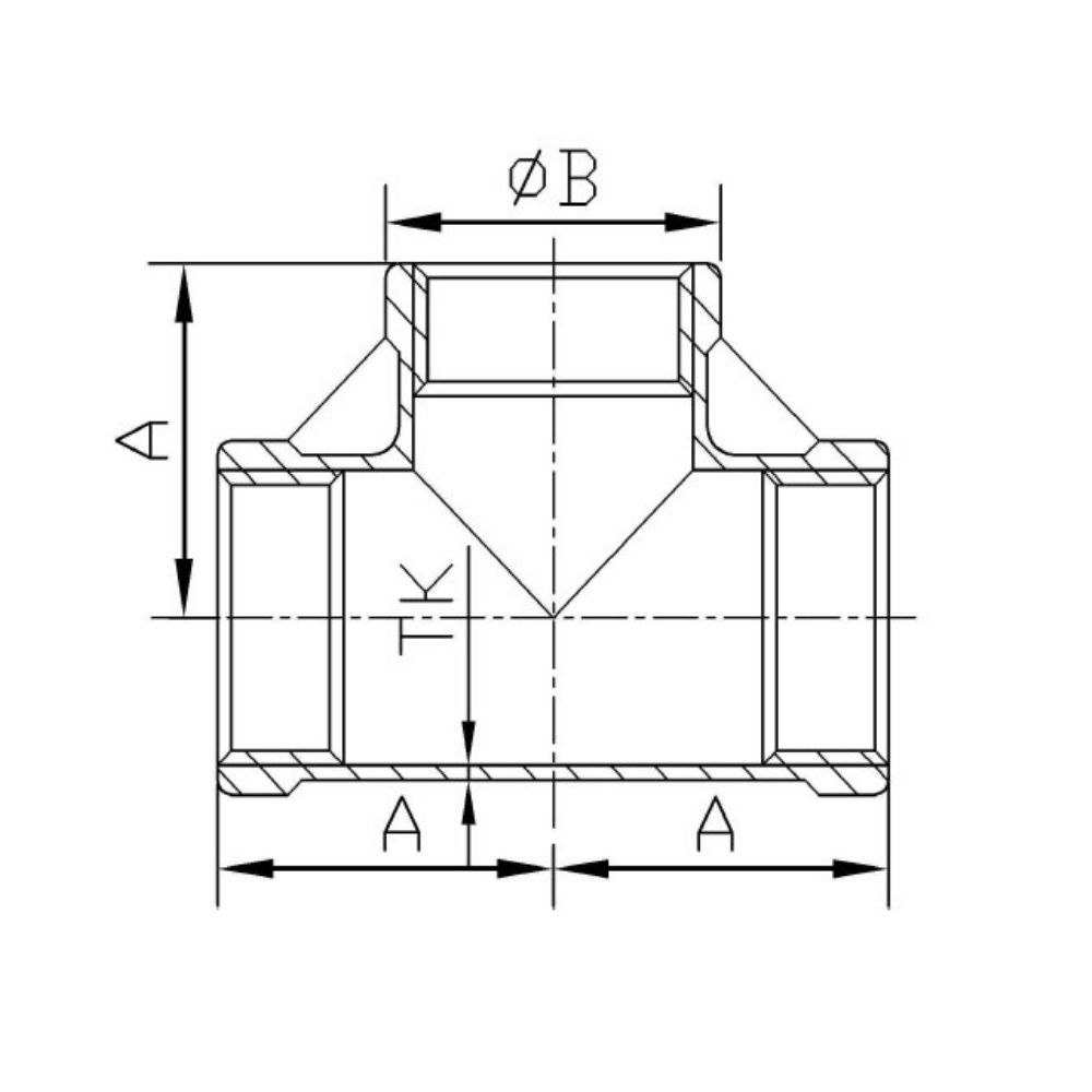 Gewindefitting Edelstahl T-Stück 90° 2" IG-1